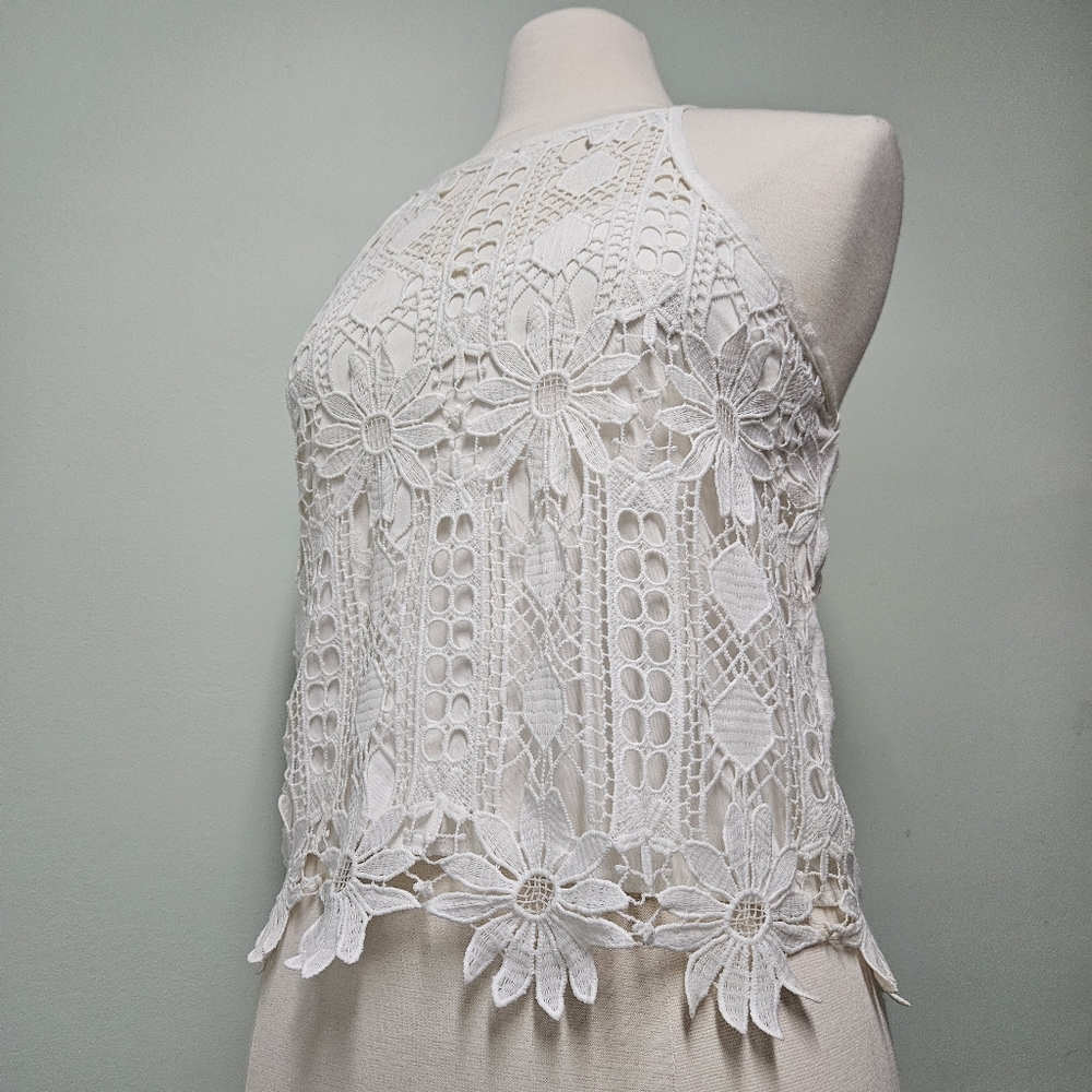 Rebellion Lace Crochet Daisy Halter White Festival Embroidered Knit Tank NWT - Picture 5 of 15